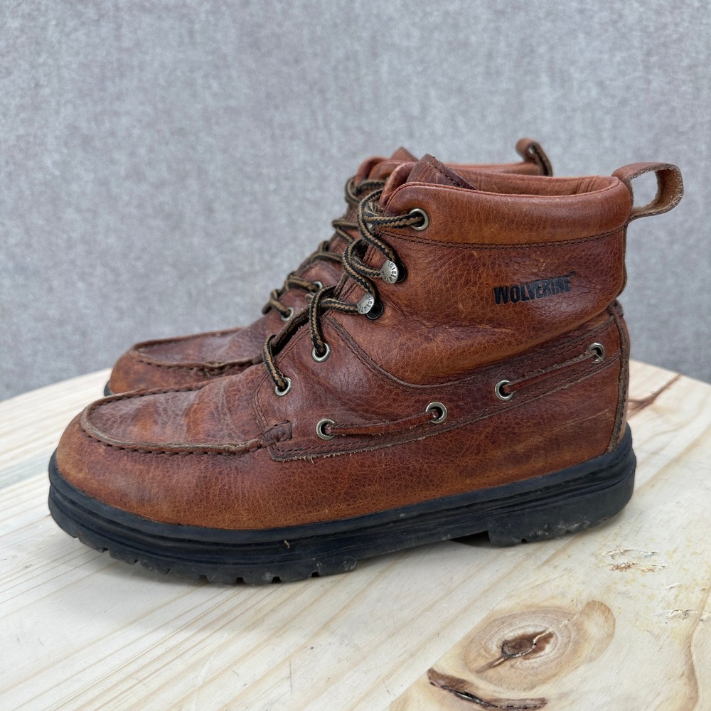 Wolverine Chukka Work Boots Mens 7 Brown Pebbled Leather Moc Toe Vintage
